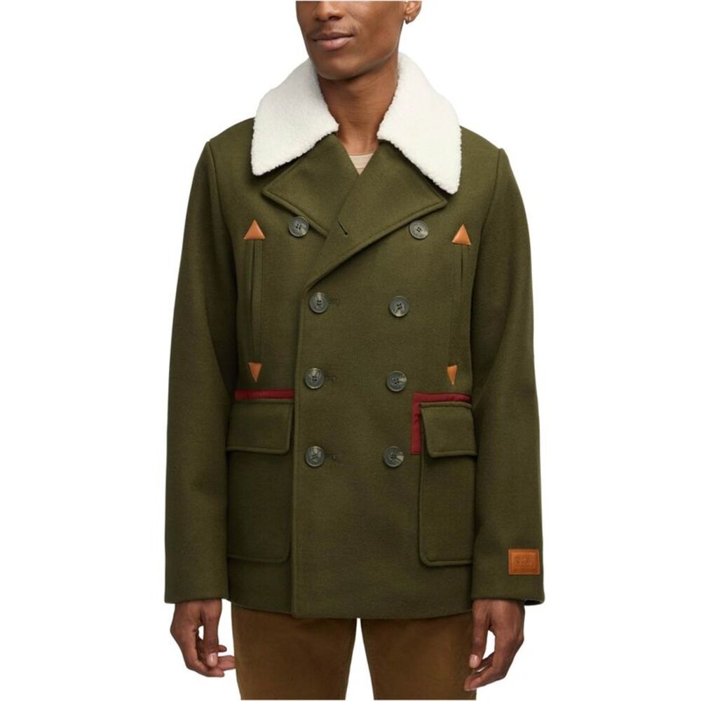 Scotch & Soda Mens Contrast Detail and Removable Collar Pea Coat, NWT